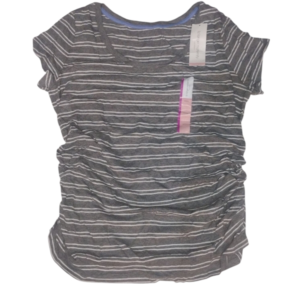 Liz Lange Tops - Liz Lange Maternity Gray, White Striped Ruched Side Top SZ XXL NWT